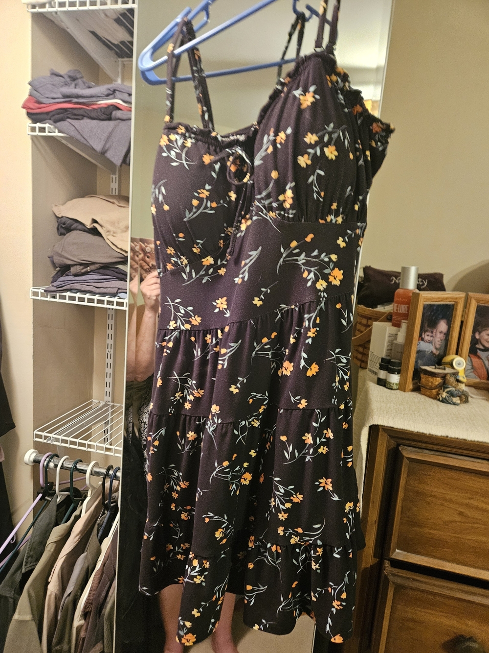 BRAND NEW. NO TAGSNo Boundaries Black Floral Tiered Sundress with Orange Accents
